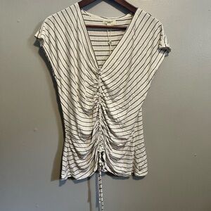 Madewell Black and White Striped V-Neck Top